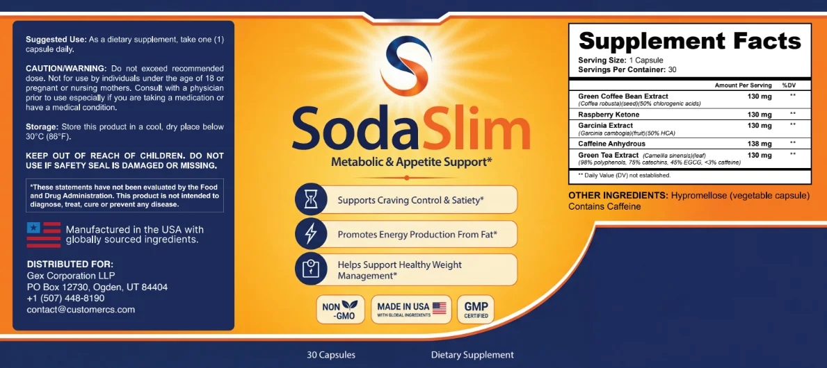 SodaSlim supplement facts: five active ingredients and serving directions
